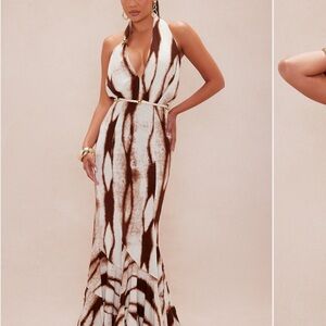 Fashion Nova Brown and Cream Maxi Dress